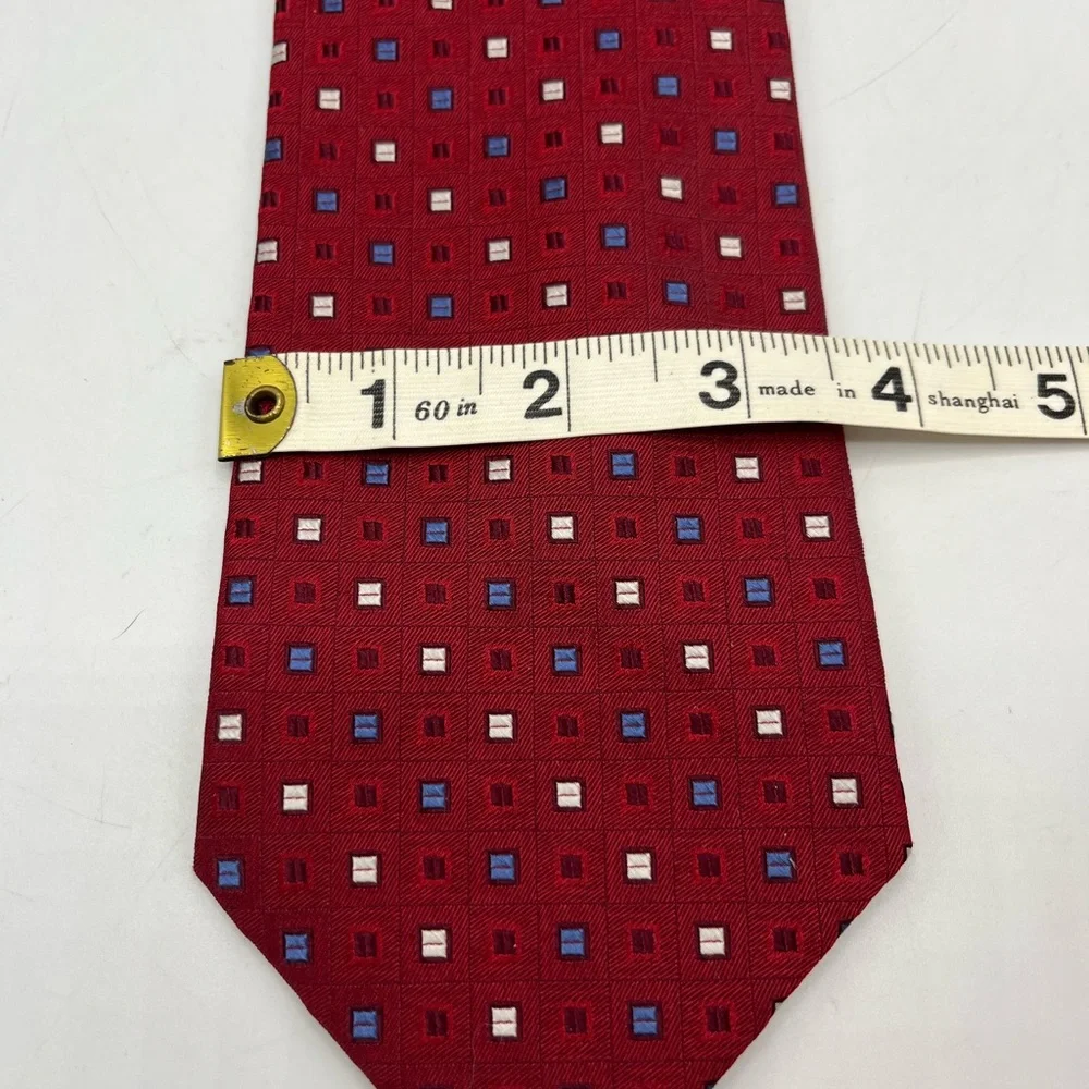 Calvin Klein 100% Silk Necktie Red White Blue Geometric Blocks Power Tie
